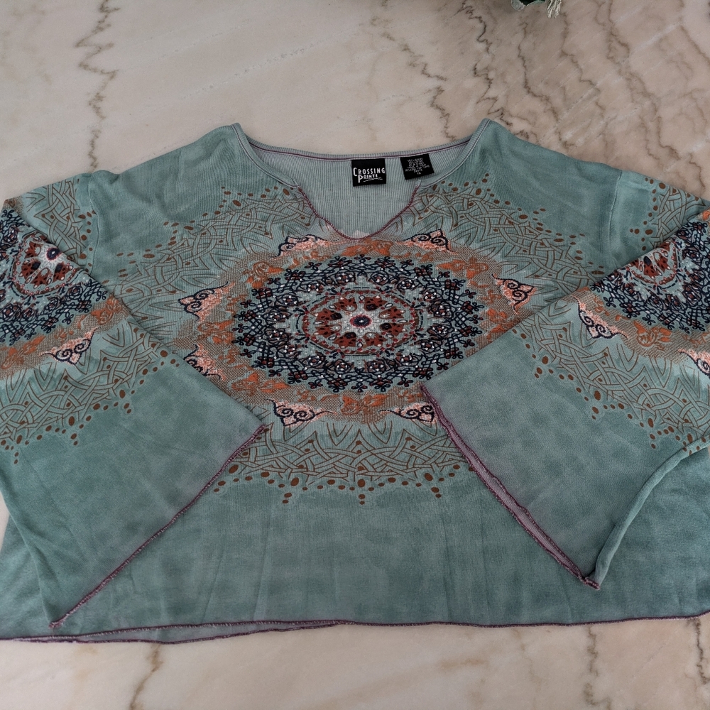 SOLD Bohemian Teal Long Sleeve Top